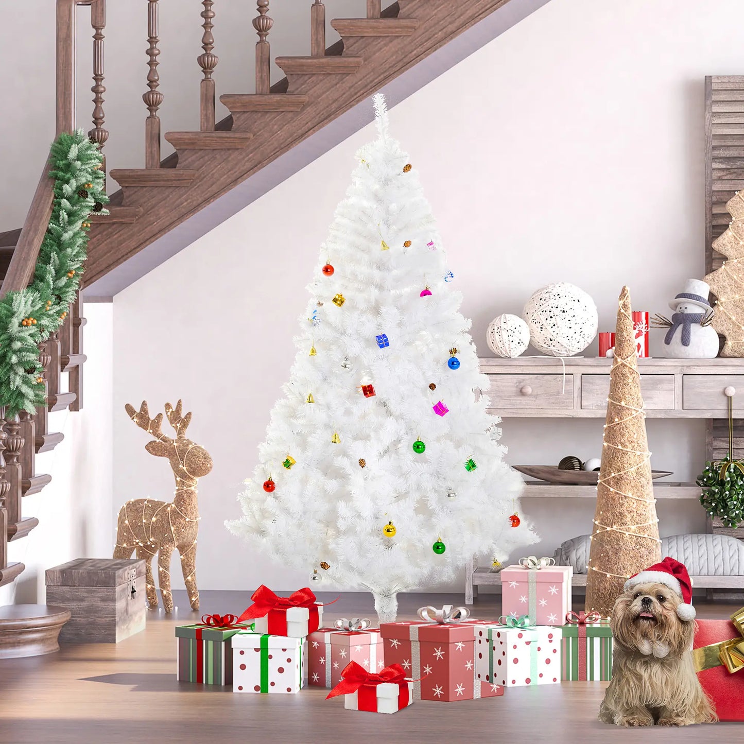 5.9ft Artificial Christmas Tree, Holiday Decor, White White Christmas Trees at Gallery Canada