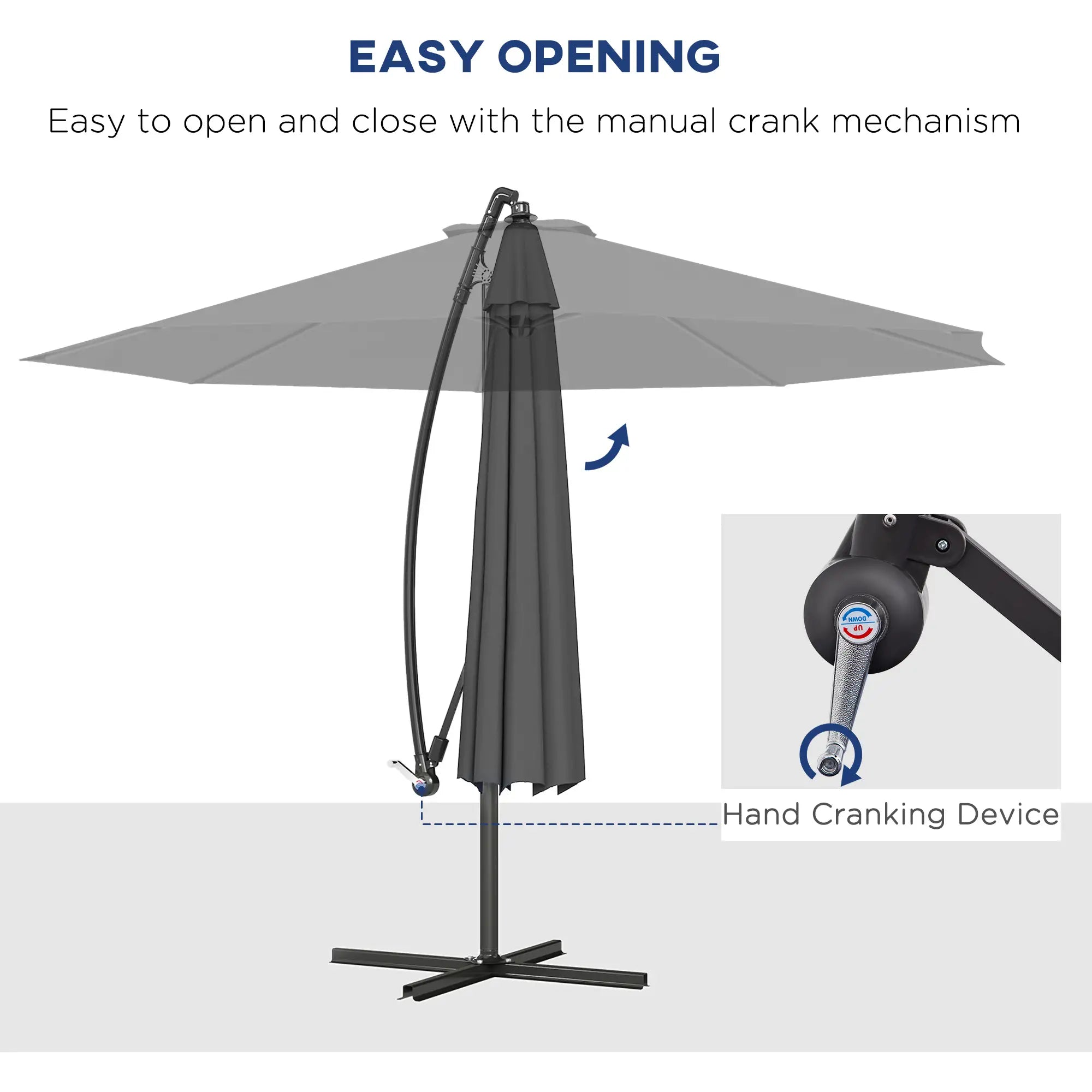 10' Grey Offset Patio Umbrella, Crank, Cross Base, Grey Offset Cantilever Umbrellas at Gallery Canada