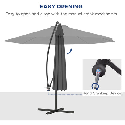 10' Grey Offset Patio Umbrella, Crank, Cross Base, Grey Offset Cantilever Umbrellas at Gallery Canada