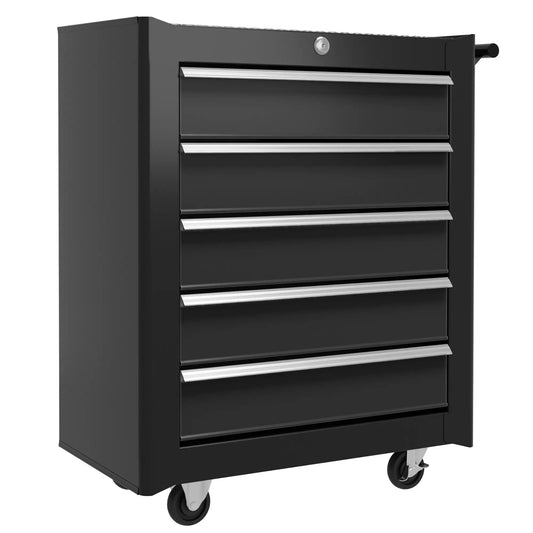 5 Drawer Roller Tool Chest, Lockable Mobile Toolbox, Workshop Storage, Black Tool Organizers Black at Gallery Canada