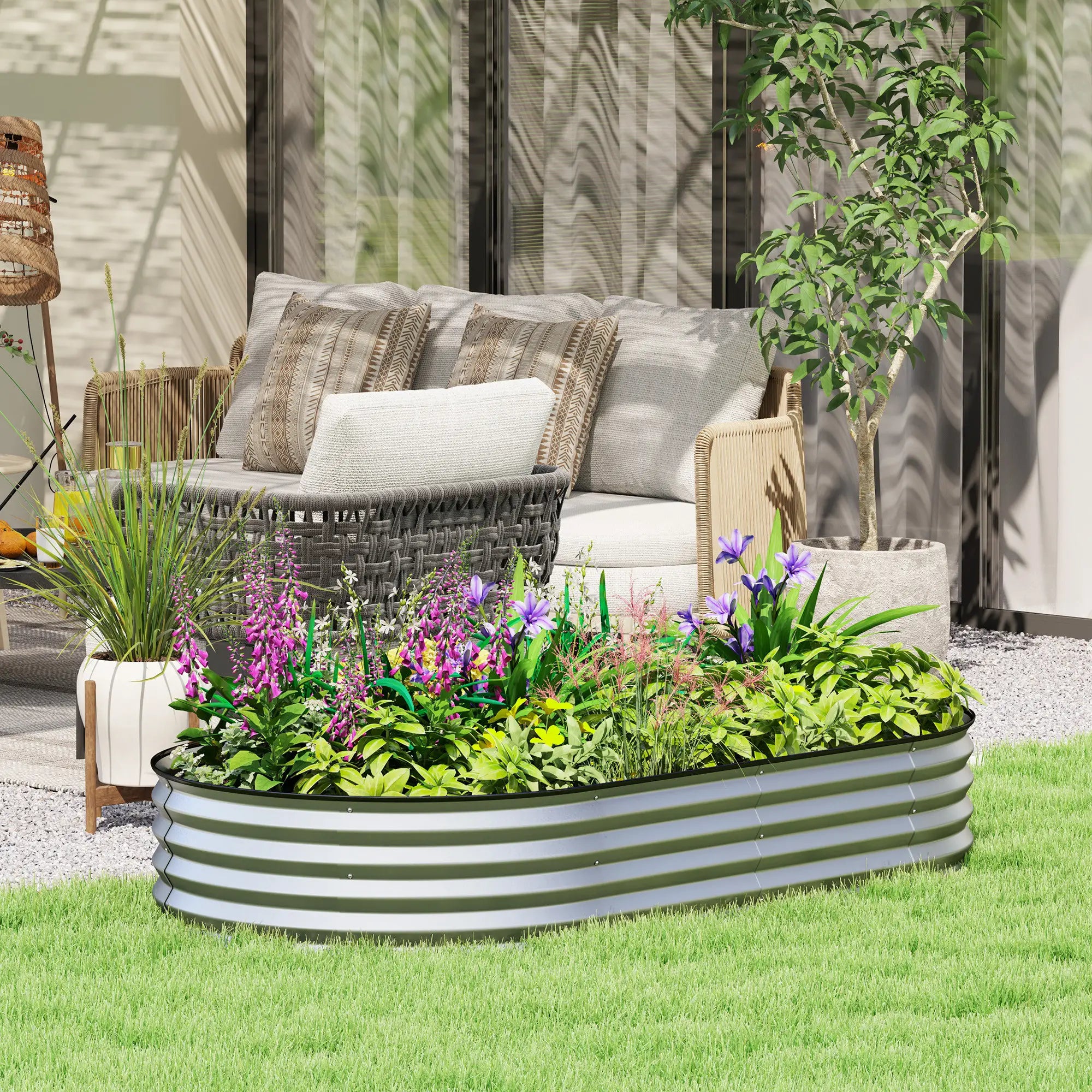 6' x 3' x 1' Galvanized Raised Garden Bed, Metal Plant Stake, Silver Raised Garden Beds at Gallery Canada