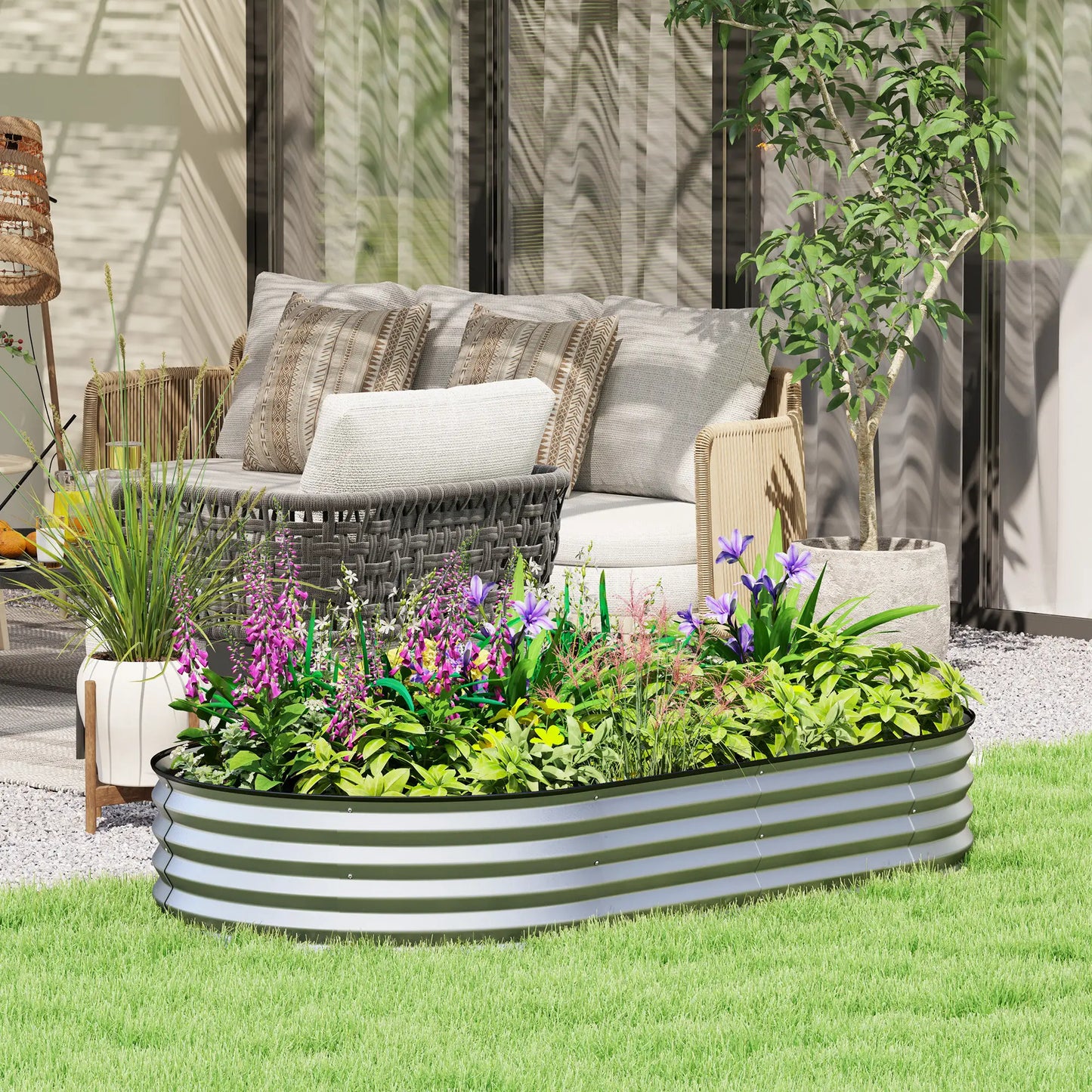 6' x 3' x 1' Galvanized Raised Garden Bed, Metal Plant Stake, Silver Raised Garden Beds at Gallery Canada