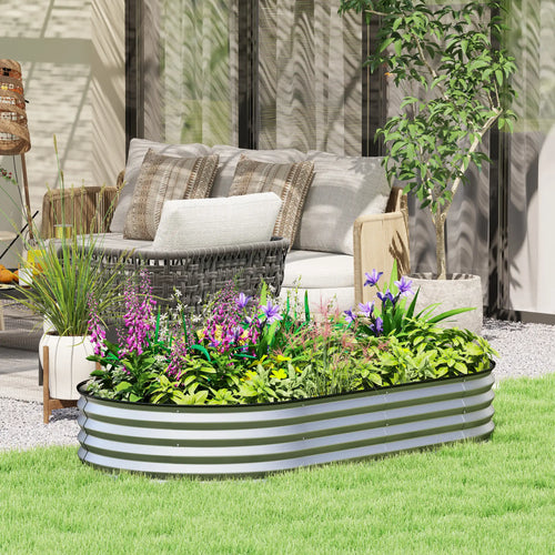 6' x 3' x 1' Galvanized Raised Garden Bed, Metal Plant Stake, Silver