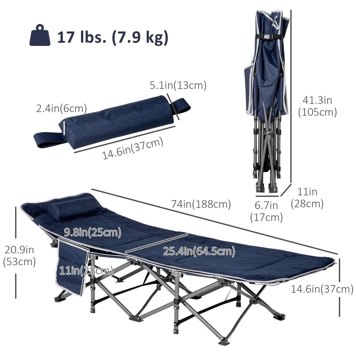 Folding Camping Cot With Mattress, Pillow, Double Layer Oxford, Heavy Duty, Carry Bag, Blue Camping Cots at Gallery Canada