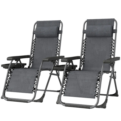 Zero Gravity Chair Set Of 2, Folding Reclining Outdoor Lounge Chair, Dark Grey