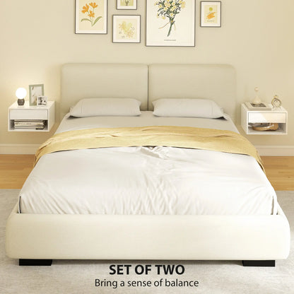 Floating Bedside Tables, Set of 2, Wall-Mounted Nightstand, High Gloss White, White Bedside Tables at Gallery Canada