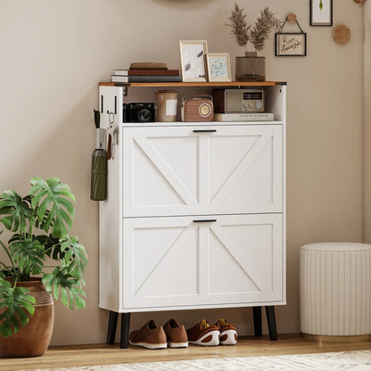 Shoe Storage Cabinet With 2 Flip Drawers, Farmhouse Narrow, White Shoe Storage Cabinets & Racks at Gallery Canada