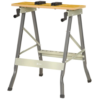 Foldable Work Bench w/ 4 Adjustable Clamps, Carpenter Saw Table Tool Organizers Natural Wood, Black and Grey at Gallery Canada