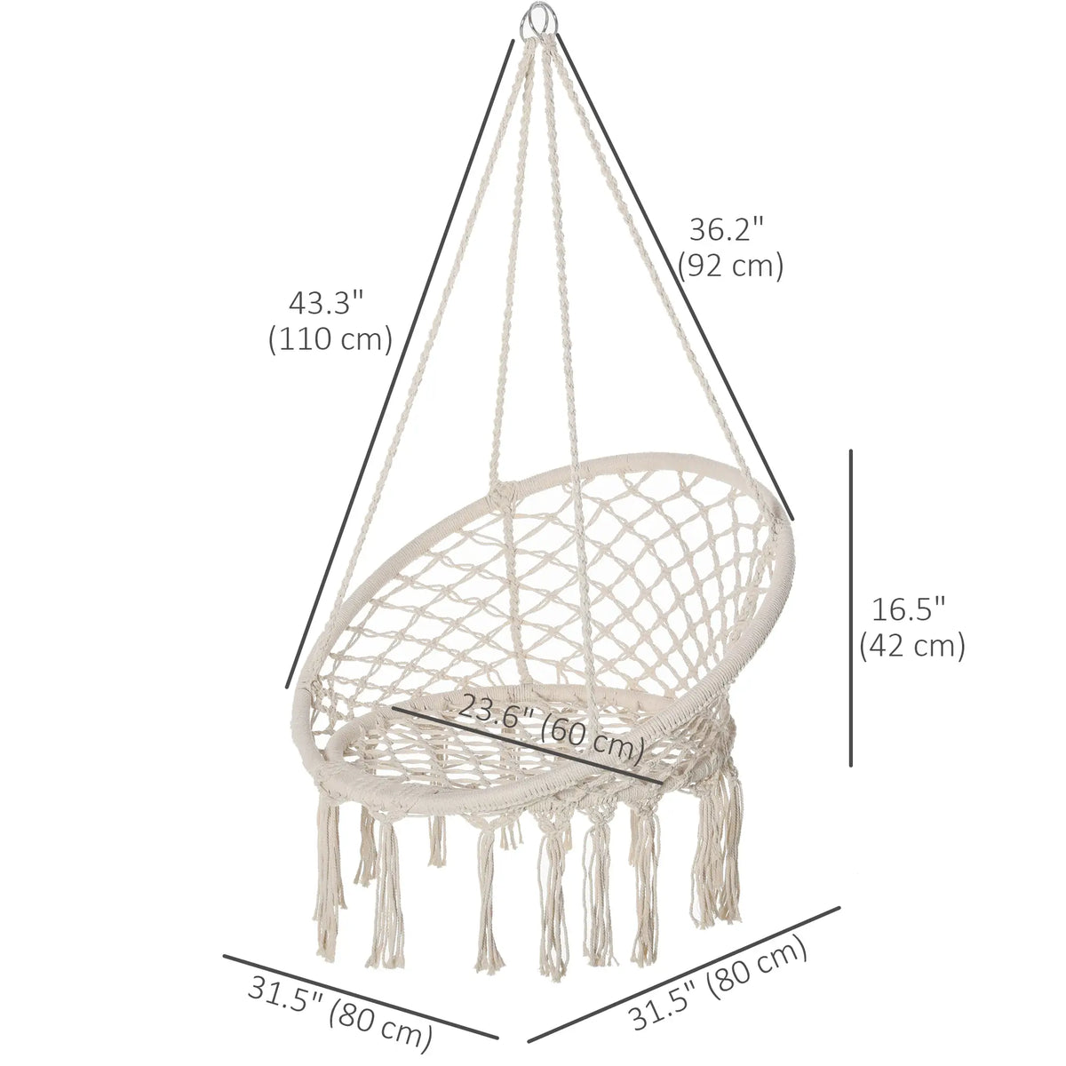 Patio Hanging Rope Hammock Swing Chair With Backrest, Cream White Hammock Swings at Gallery Canada