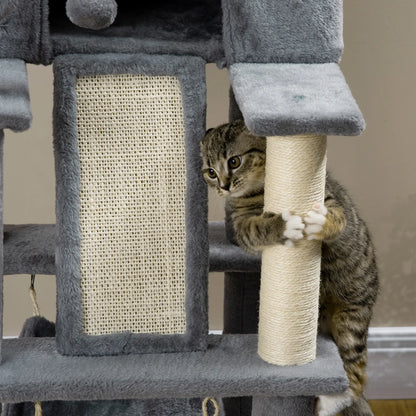 55" Cat Tree, Cat Tower with Bed, Ramp, Hammocks, Toys, Grey Cat Towers at Gallery Canada