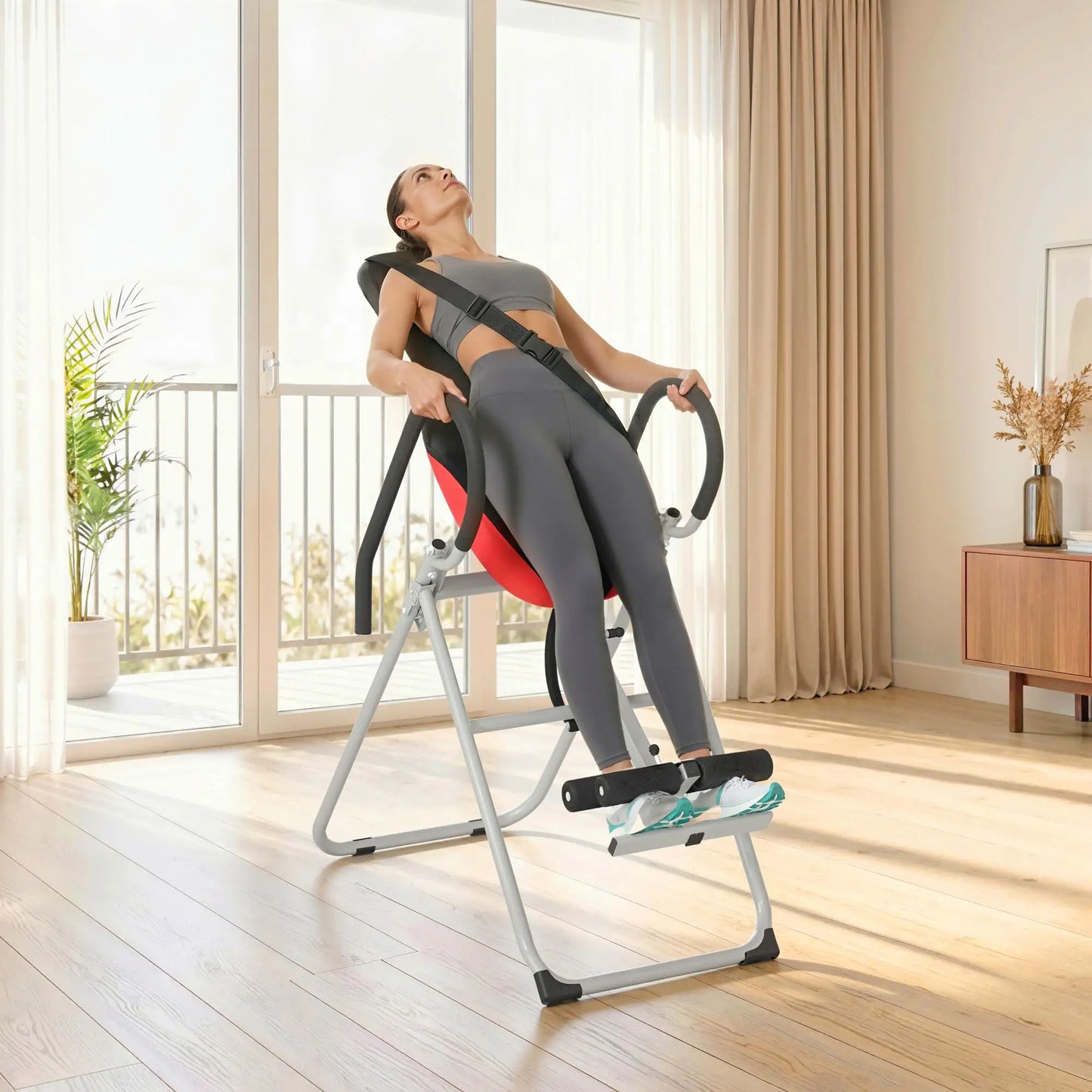 Inversion Table, Heavy Duty Folding Inversion Table with Adjustable Ankle Lock and Safety Belt for Pain Relief Therapy Strength Training Equipment at Gallery Canada