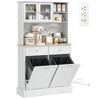 Kitchen Cabinet With Charging Station, 2 Tilt Out Cabinets, Microwave Stand, White Kitchen Pantry Cabinets at Gallery Canada