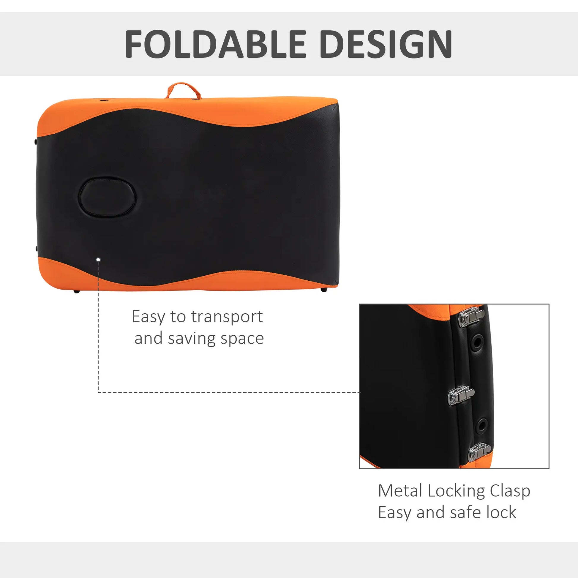 85 Foldable Massage Table, 3 Section, Salon SPA Facial Couch Bed, Black/Orange Portable Massage Tables at Gallery Canada