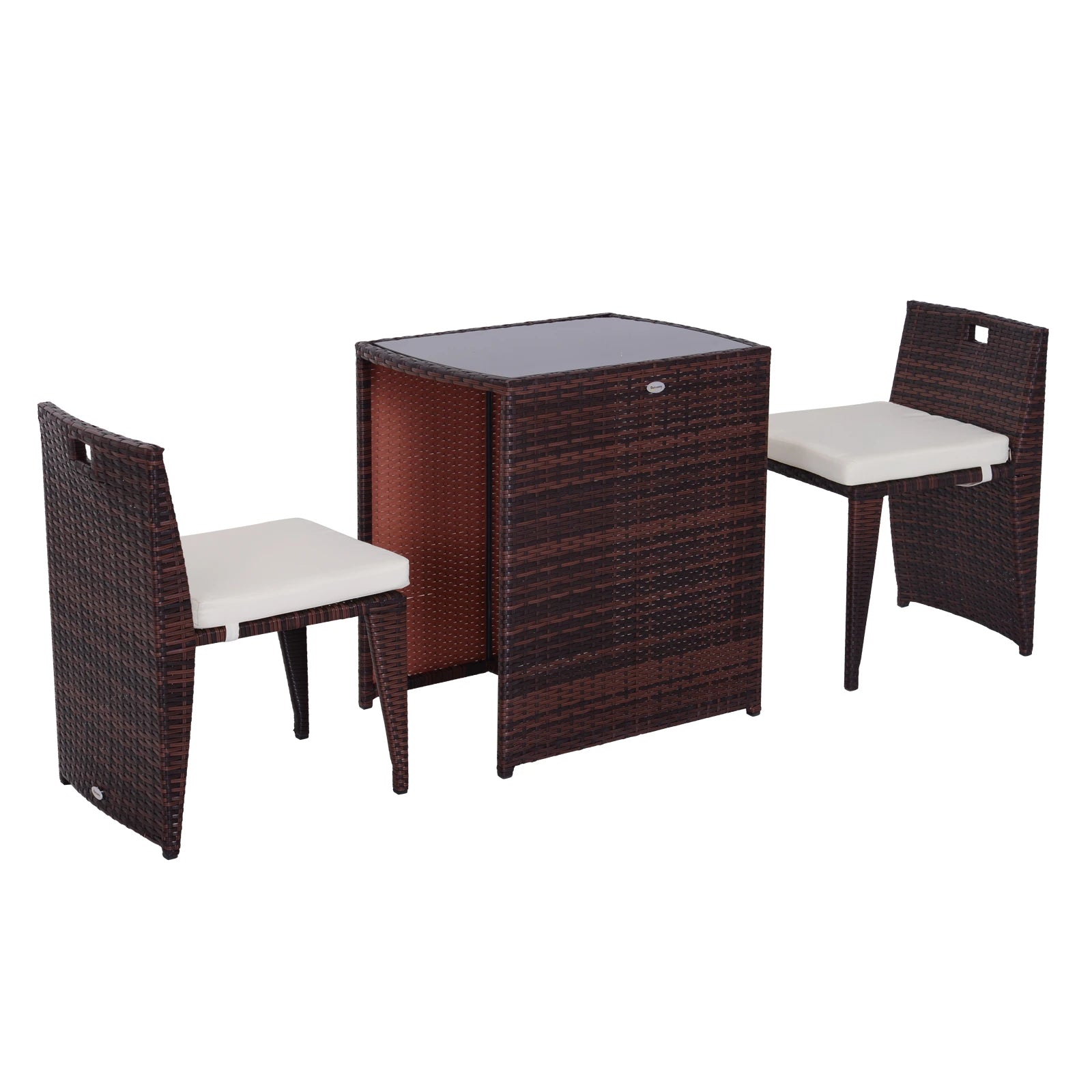 3-Piece Wicker Patio Dining Set, Removable Cushions, Glass Table, Cream White Outdoor Dining Sets Brown wicker with White Cushions at Gallery Canada