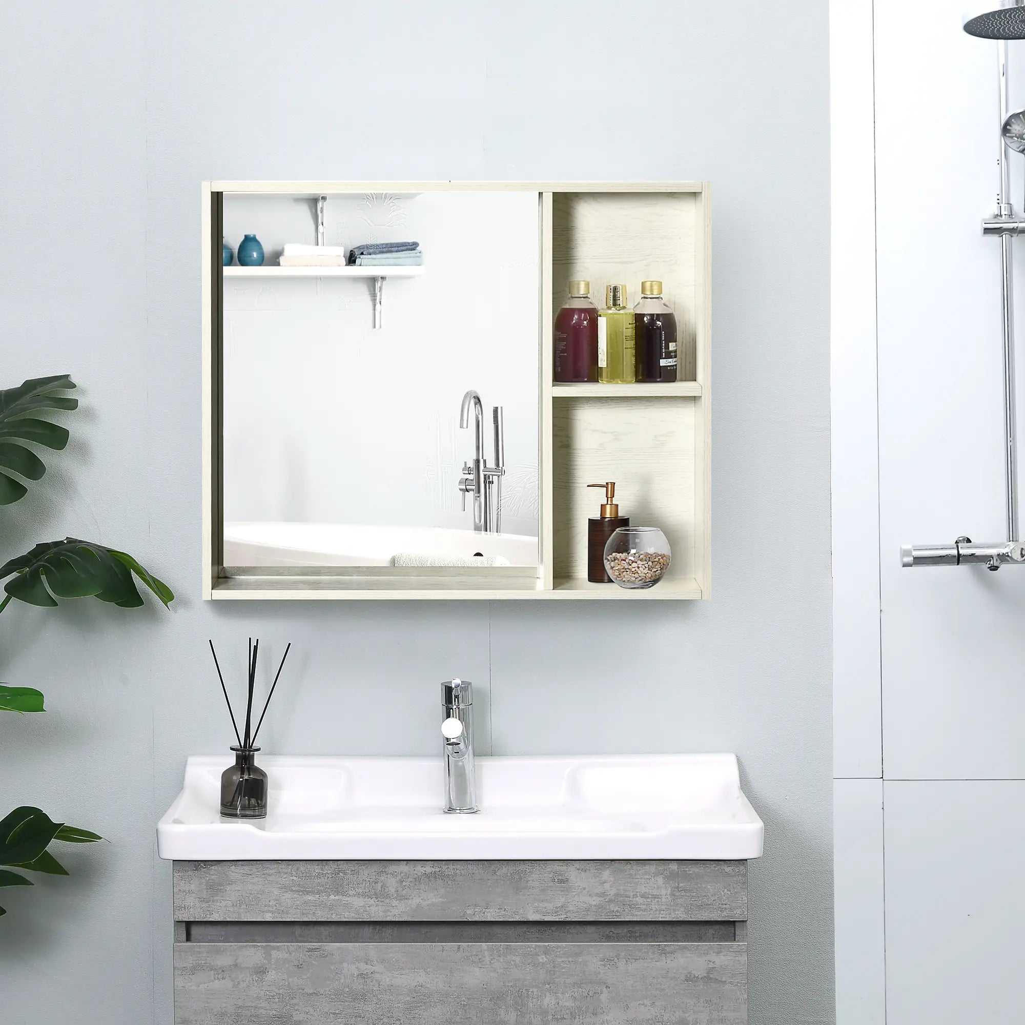 31.5 Inch x 25.5 Inch Medicine Cabinet, Mirror, 2-Tier Shelf, White Mirror Medicine Cabinets at Gallery Canada