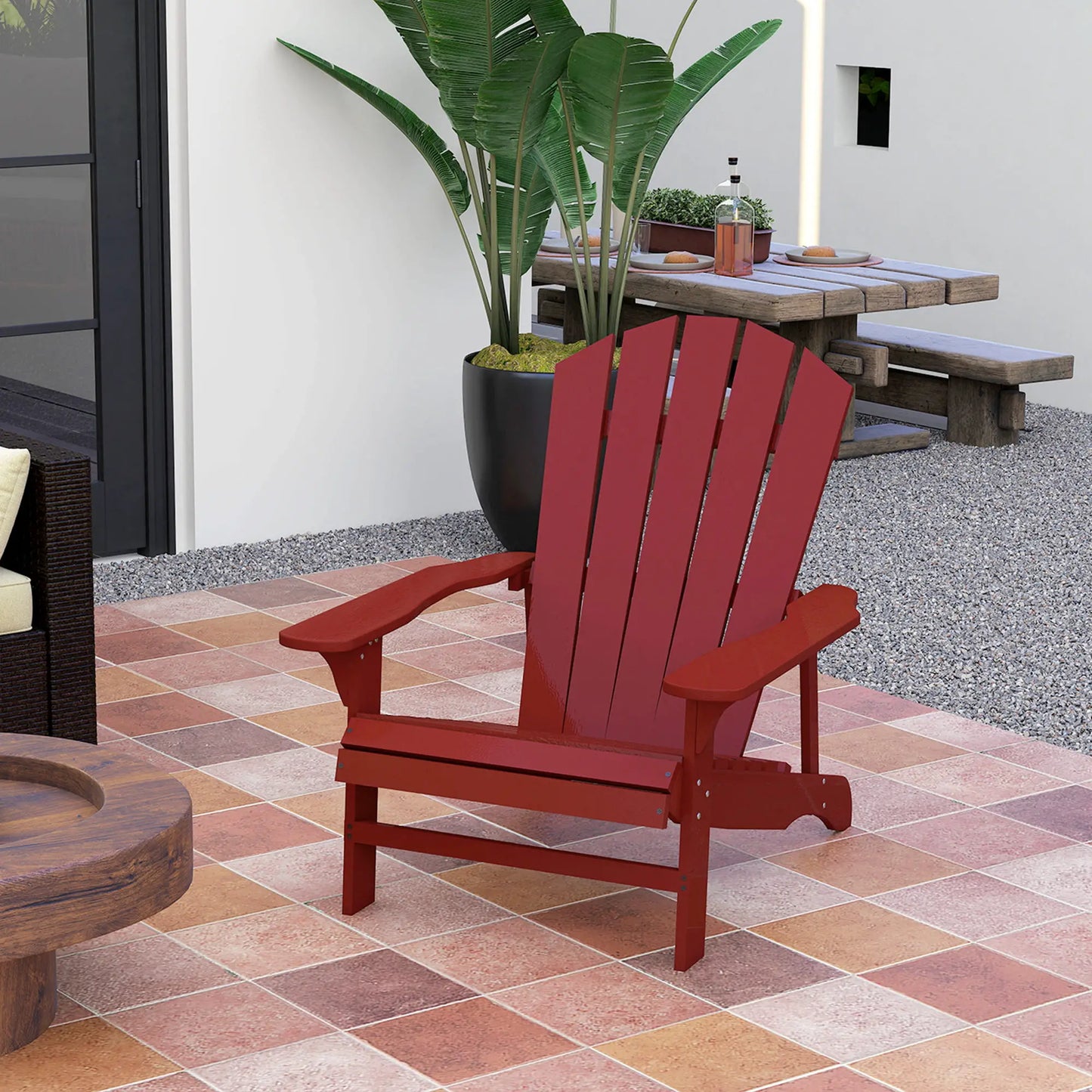 Wood Adirondack Chair, Outdoor Patio, Slatted Design, Red Patio Chairs at Gallery Canada