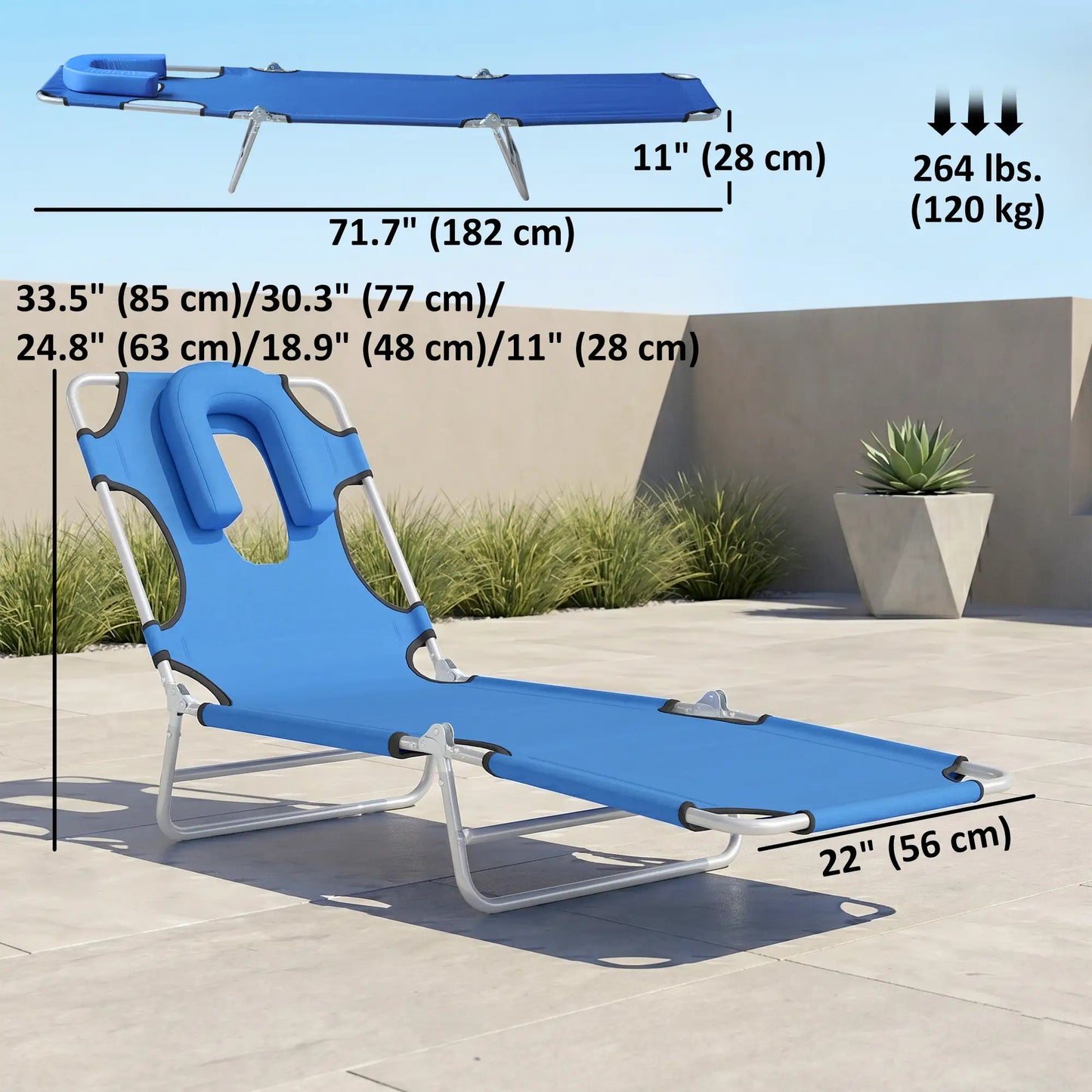 Outdoor Lounge Chair, Adjustable Folding Chaise, Tanning Chair, Blue Lounger Chairs at Gallery Canada