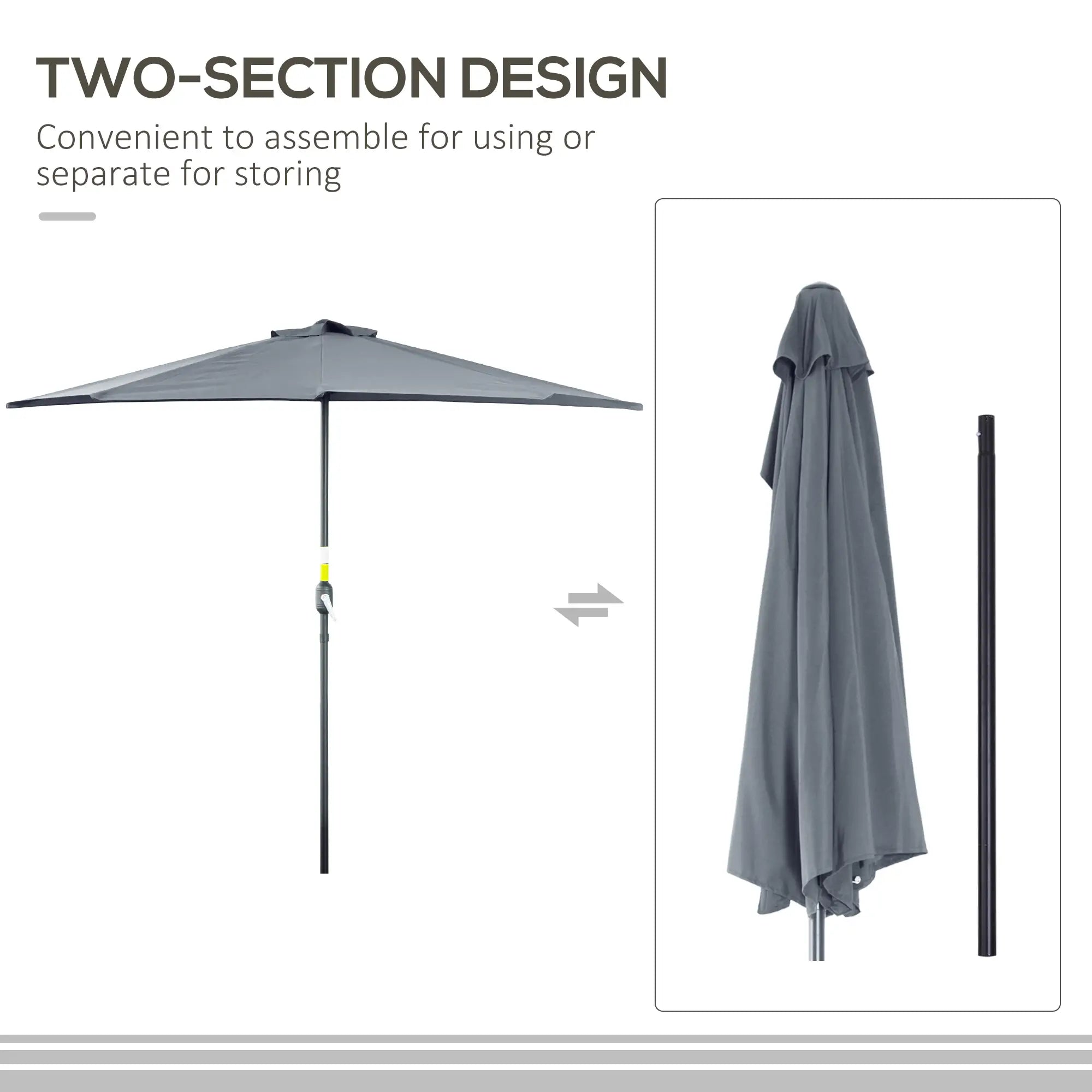 9ft Half Round Umbrella, Outdoor Patio Sun Shade, 5 Ribs, Grey Sun Umbrellas at Gallery Canada