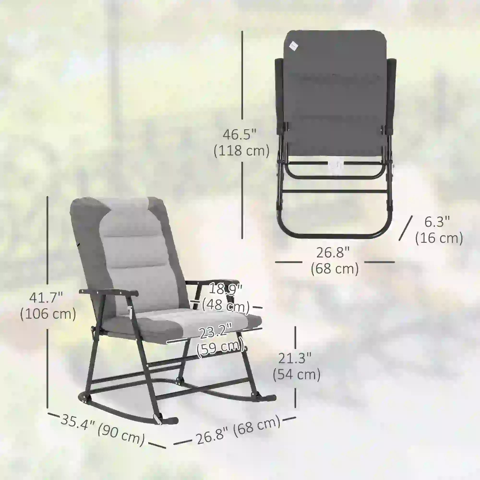 Folding Rocking Chair Set, 2 Padded Rockers with Armrest, Light Grey Outdoor Rocking Chairs at Gallery Canada
