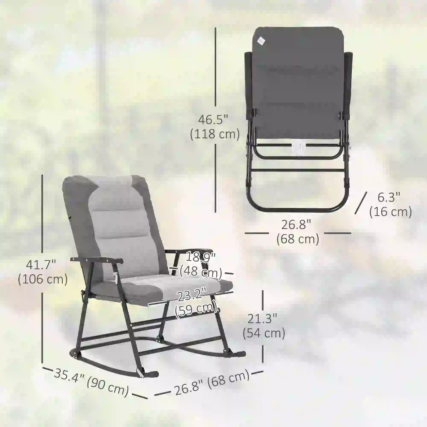 Folding Rocking Chair Set, 2 Padded Rockers with Armrest, Light Grey Outdoor Rocking Chairs at Gallery Canada