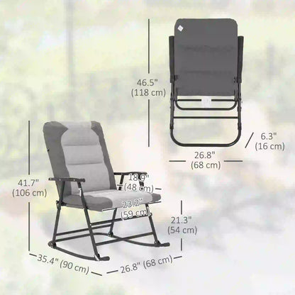Folding Rocking Chair Set, 2 Padded Rockers with Armrest, Light Grey Outdoor Rocking Chairs at Gallery Canada