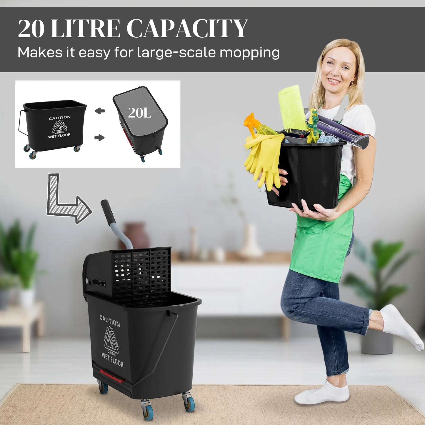 Compact Mop Bucket with Wringer, 5 Gallon, Black Household Supplies at Gallery Canada