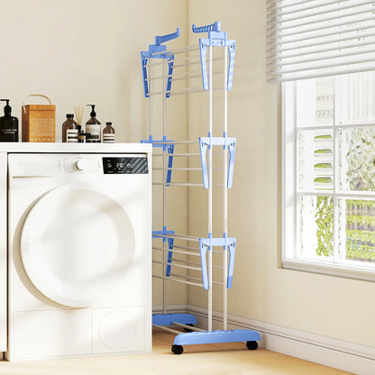 Foldable 4-Tier Steel Clothes Drying Rack, 2 Side Wings, 4 Castors, Indoor Outdoor, Blue Bath Accessories at Gallery Canada