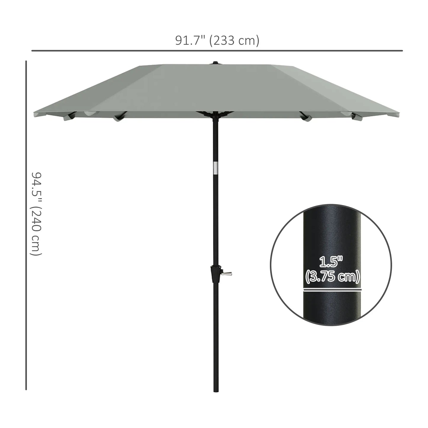 7.6FT Aluminum Patio Umbrella, 8 Ribs, Crank Tilt, Light Grey Sun Umbrellas at Gallery Canada
