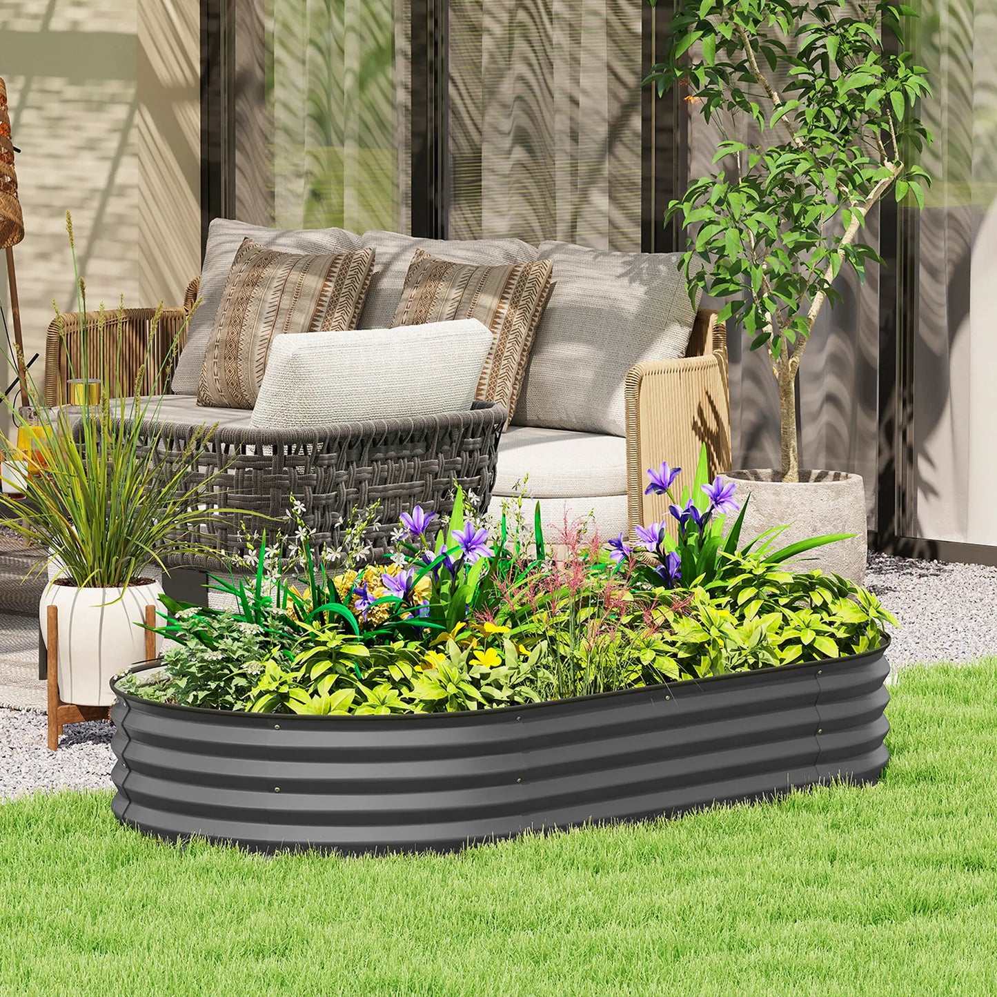 6' x 3' x 1' Galvanized Raised Garden Bed, Dark Grey Outdoor Planter Box, Dark Grey