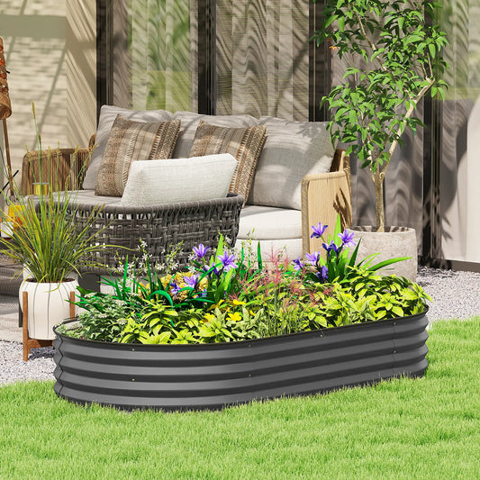 6' x 3' x 1' Parterre de jardin surélevé galvanisé, Bac à plantes extérieur gris foncé, Gris foncé