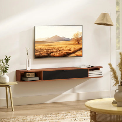 55 Inch Floating TV Stand, Wall Mounted Media Console, Walnut TV Stands at Gallery Canada