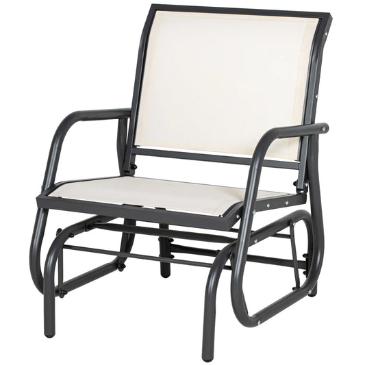 Patio Glider, Breathable Mesh Seat, Metal Frame Swing Chair, Cream Outdoor Gliders Cream White, Dark Grey at Gallery Canada
