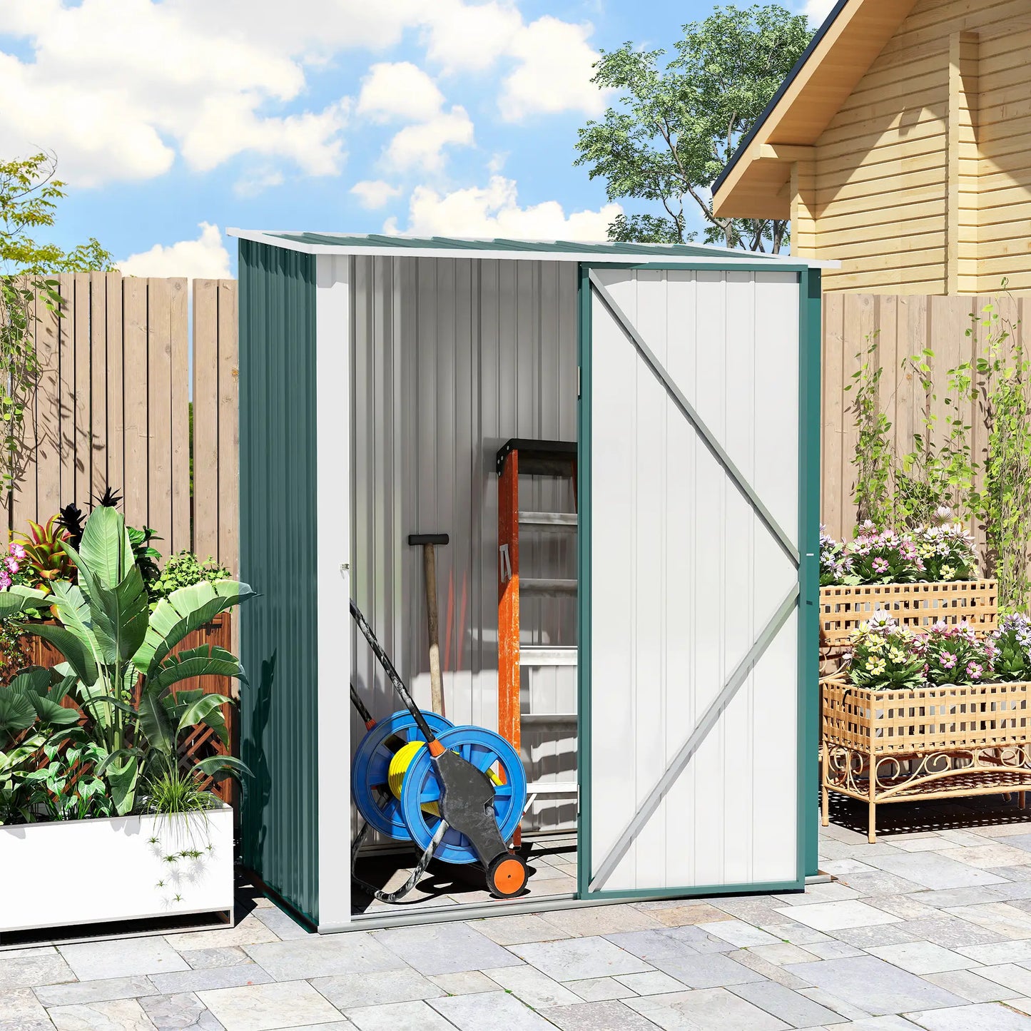 5' x 3' Outdoor Storage Shed, Steel Garden Shed, Lockable Door, Green Sheds at Gallery Canada