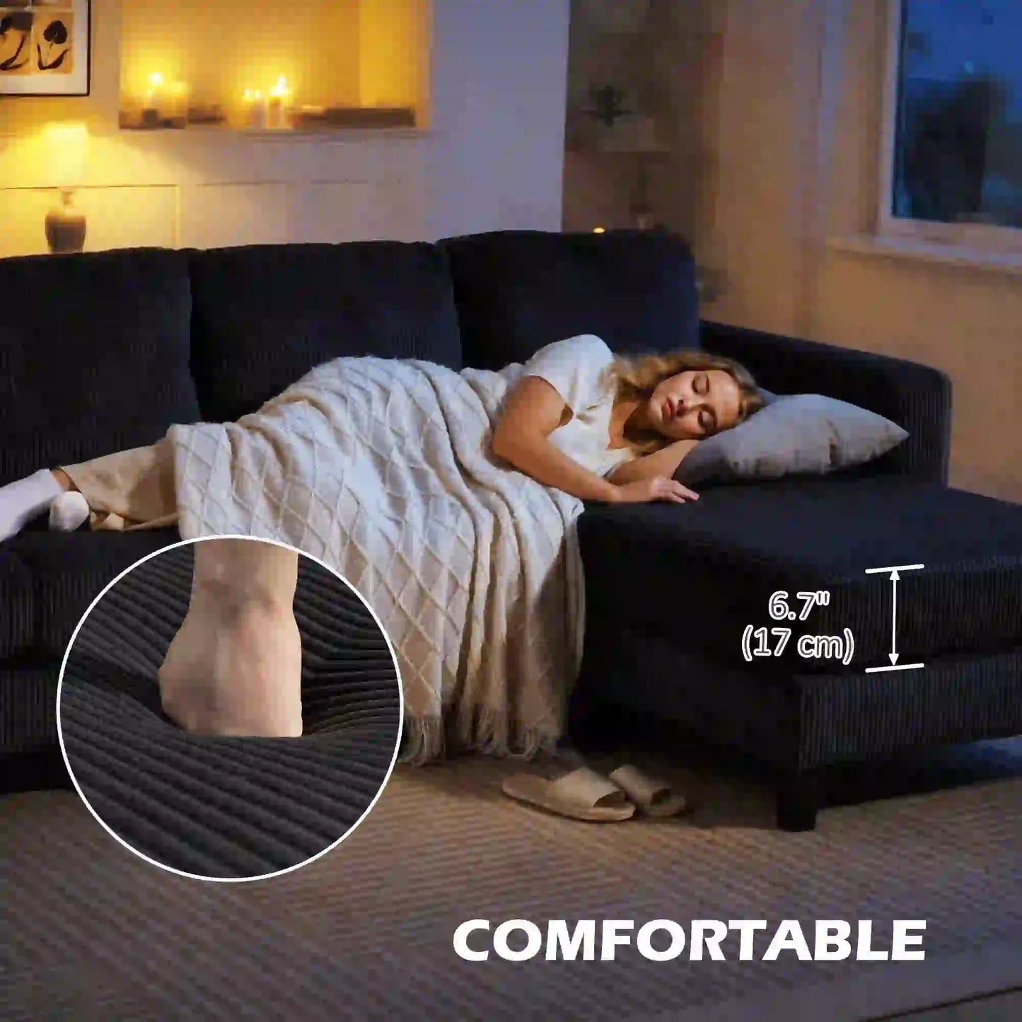 L Shaped Couch with Chaise Lounge, Spring Cushion, Charcoal Grey 3-Seater Sofas at Gallery Canada