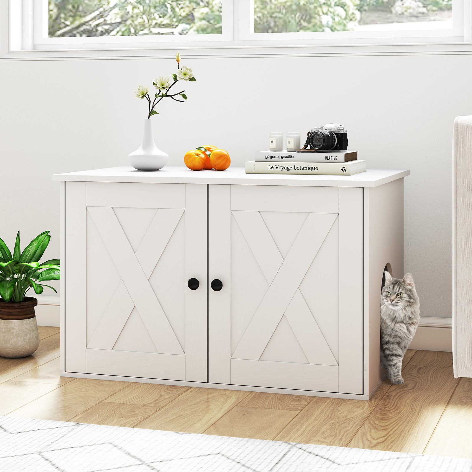 Hidden Cat Litter Box Enclosure With Divider, White Cat Houses at Gallery Canada