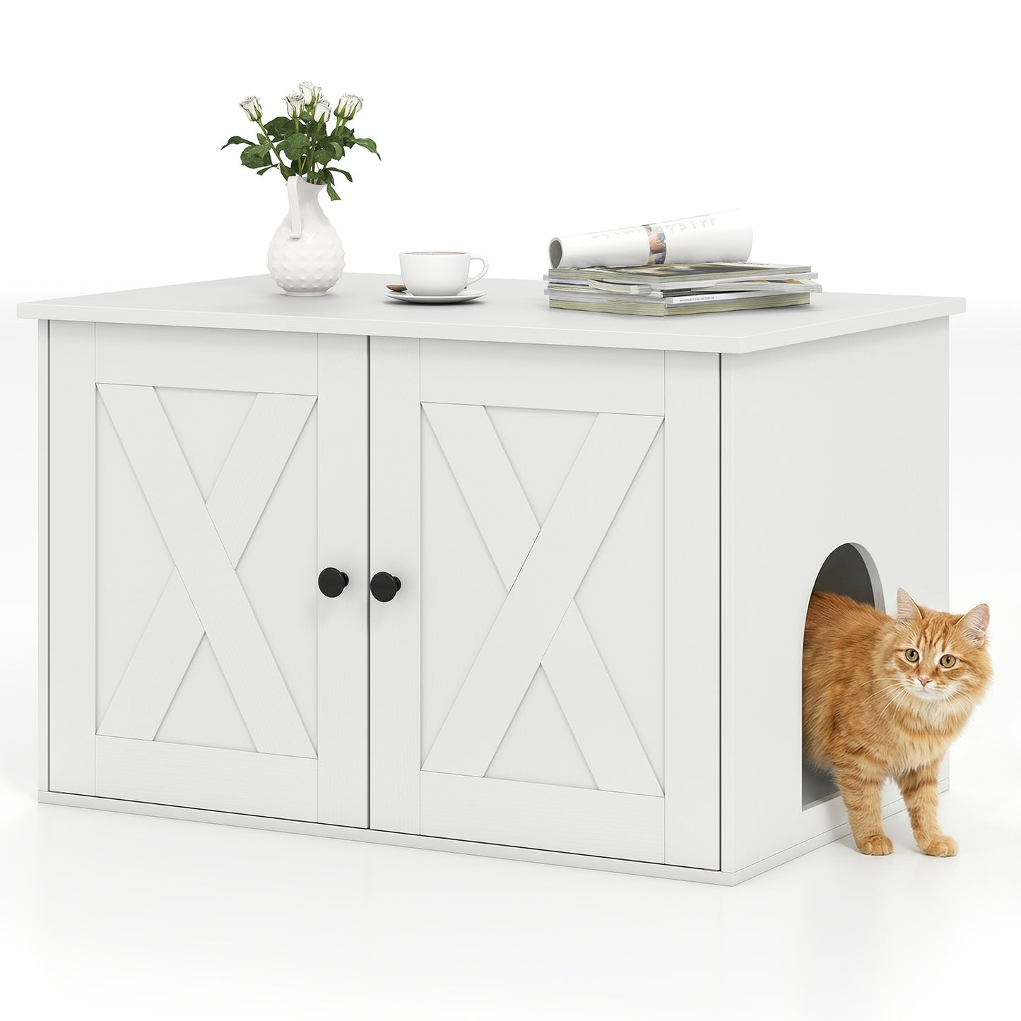 Hidden Cat Litter Box Enclosure With Divider, White Cat Houses White at Gallery Canada