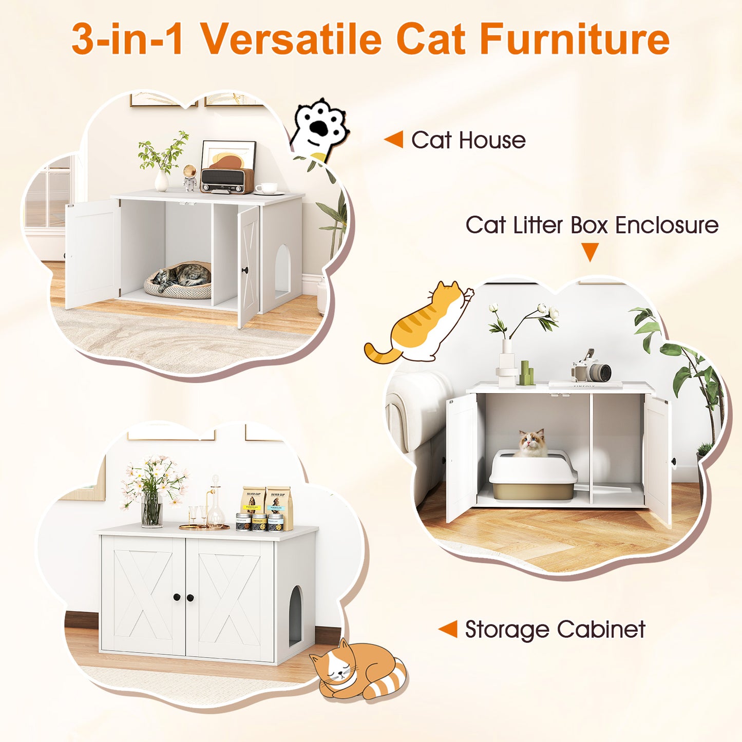Hidden Cat Litter Box Enclosure With Divider, White Cat Houses at Gallery Canada
