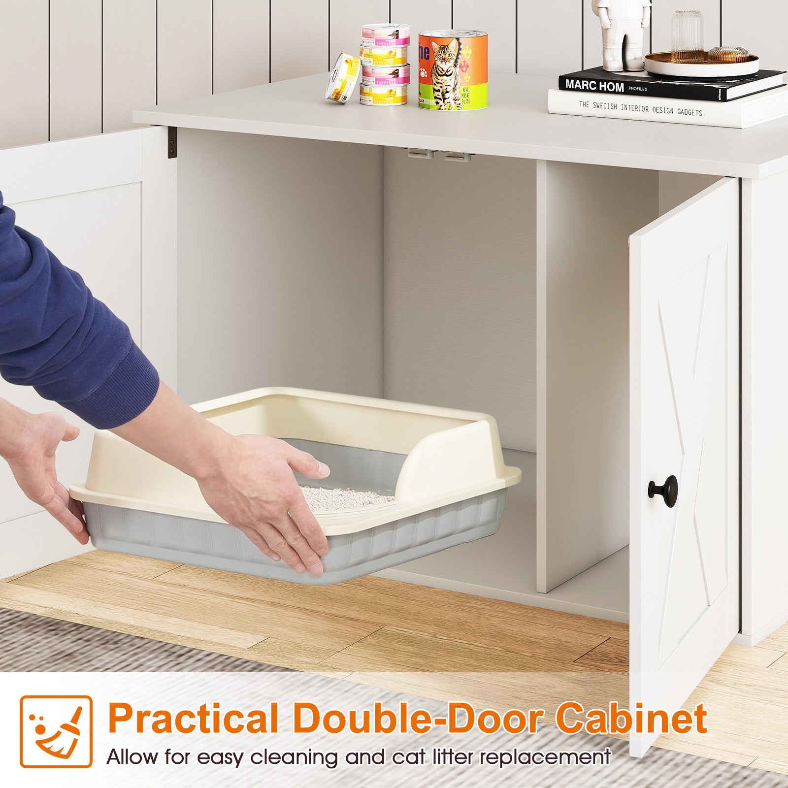 Hidden Cat Litter Box Enclosure With Divider, White Cat Houses at Gallery Canada