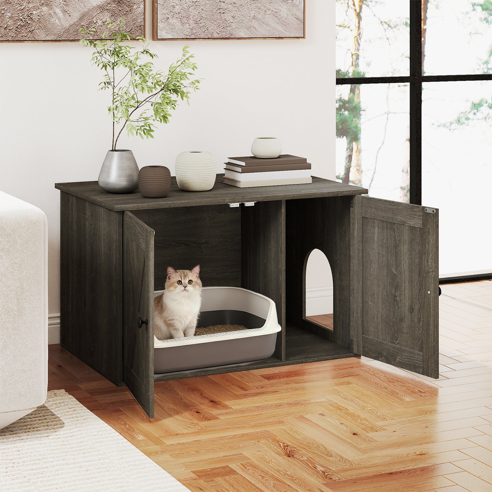Hidden Cat Litter Box Enclosure, Oak Cat Houses at Gallery Canada