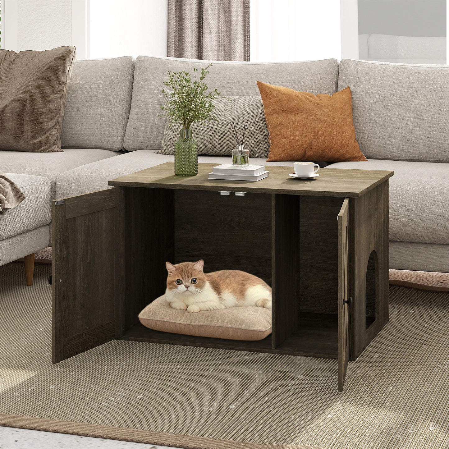 Hidden Cat Litter Box Enclosure, Oak Cat Houses at Gallery Canada