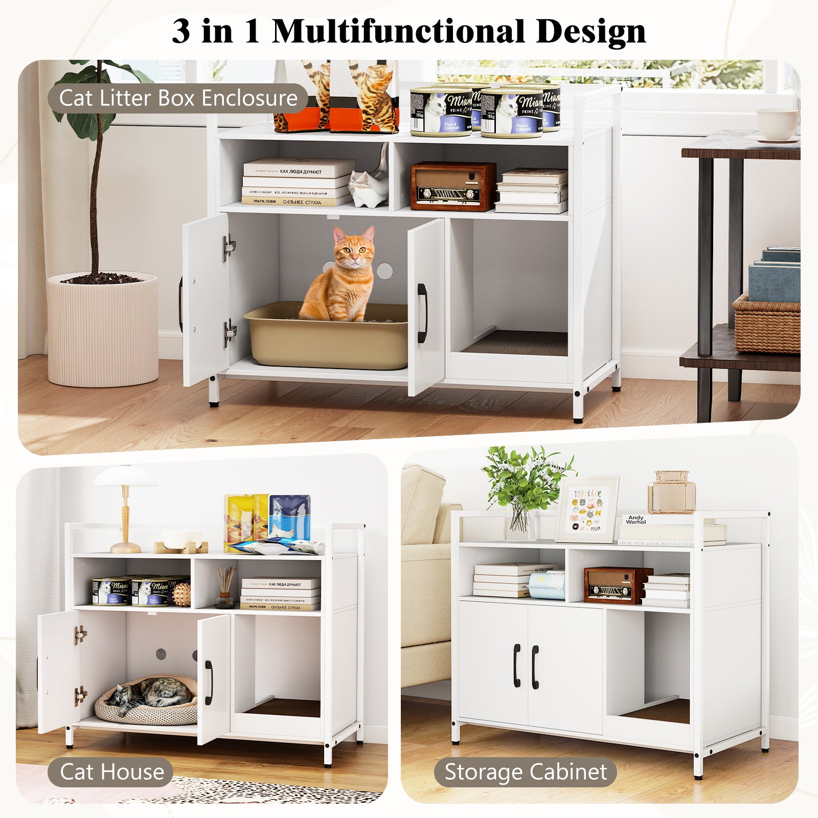 Hidden Cat Washroom with Double Doors and Scratch Cardboard, Off White Cat Houses at Gallery Canada