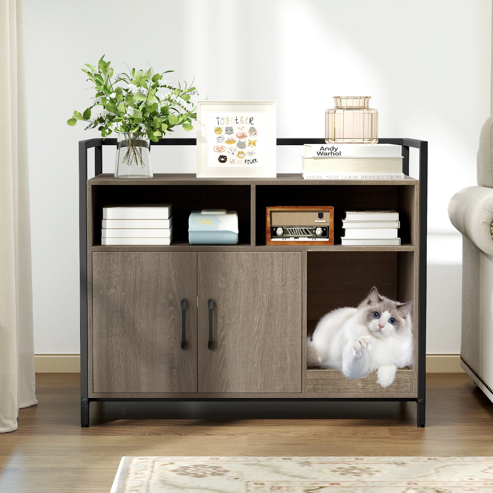 Hidden Cat Washroom with Double Doors and Scratch Cardboard, Oak Cat Houses at Gallery Canada