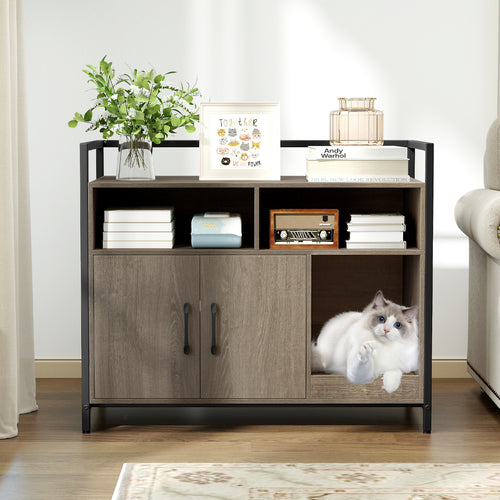 Hidden Cat Washroom with Double Doors and Scratch Cardboard, Oak