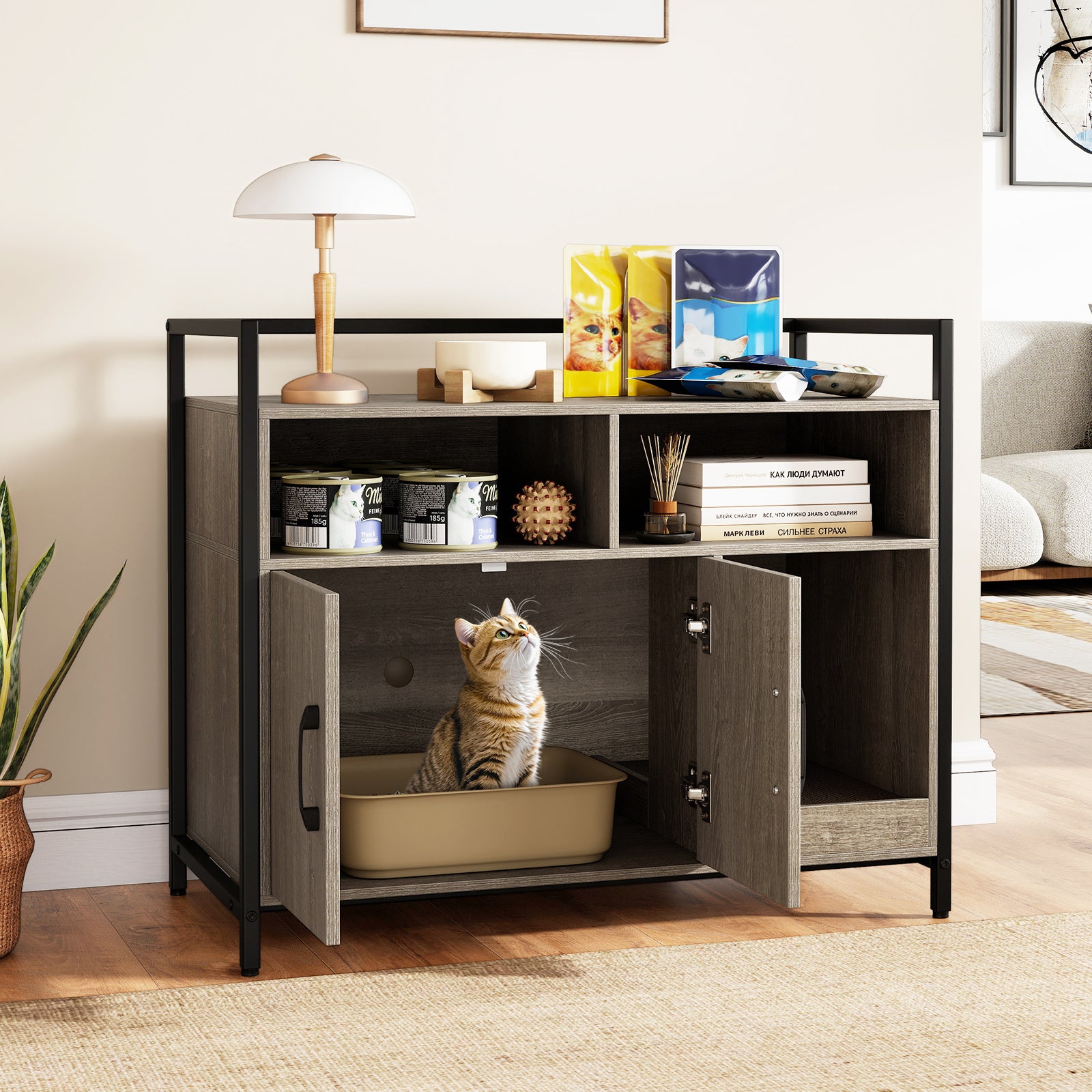 Hidden Cat Washroom with Double Doors and Scratch Cardboard, Oak Cat Houses at Gallery Canada