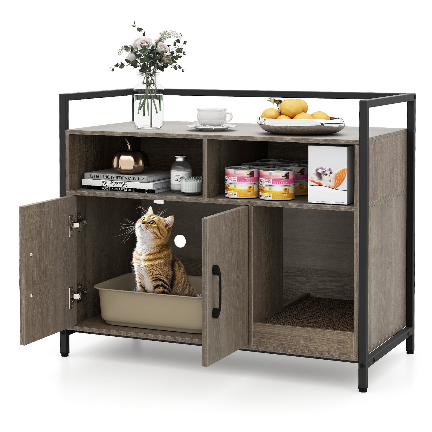 Hidden Cat Washroom with Double Doors and Scratch Cardboard, Oak Cat Houses at Gallery Canada