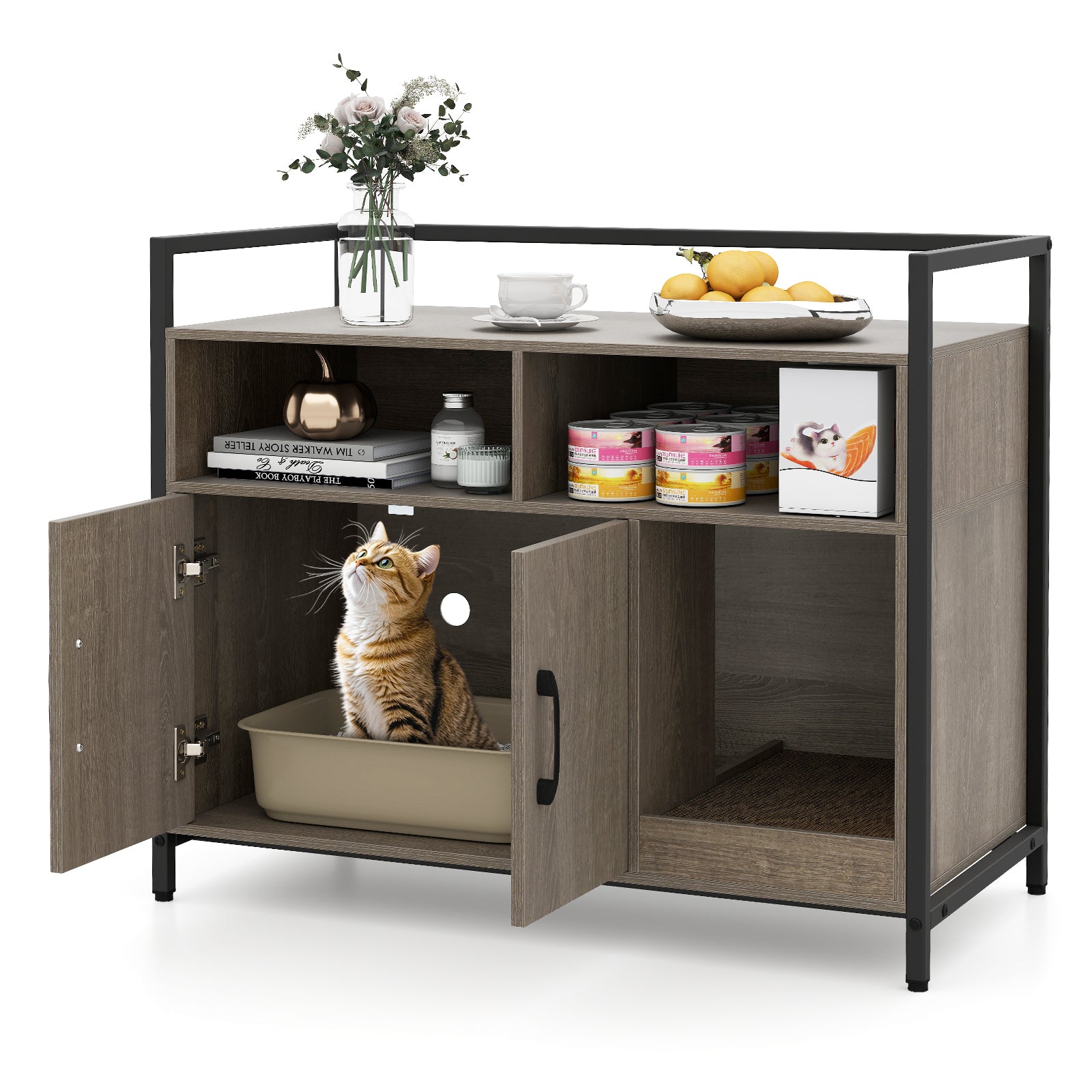 Hidden Cat Washroom with Double Doors and Scratch Cardboard, Oak Cat Houses at Gallery Canada