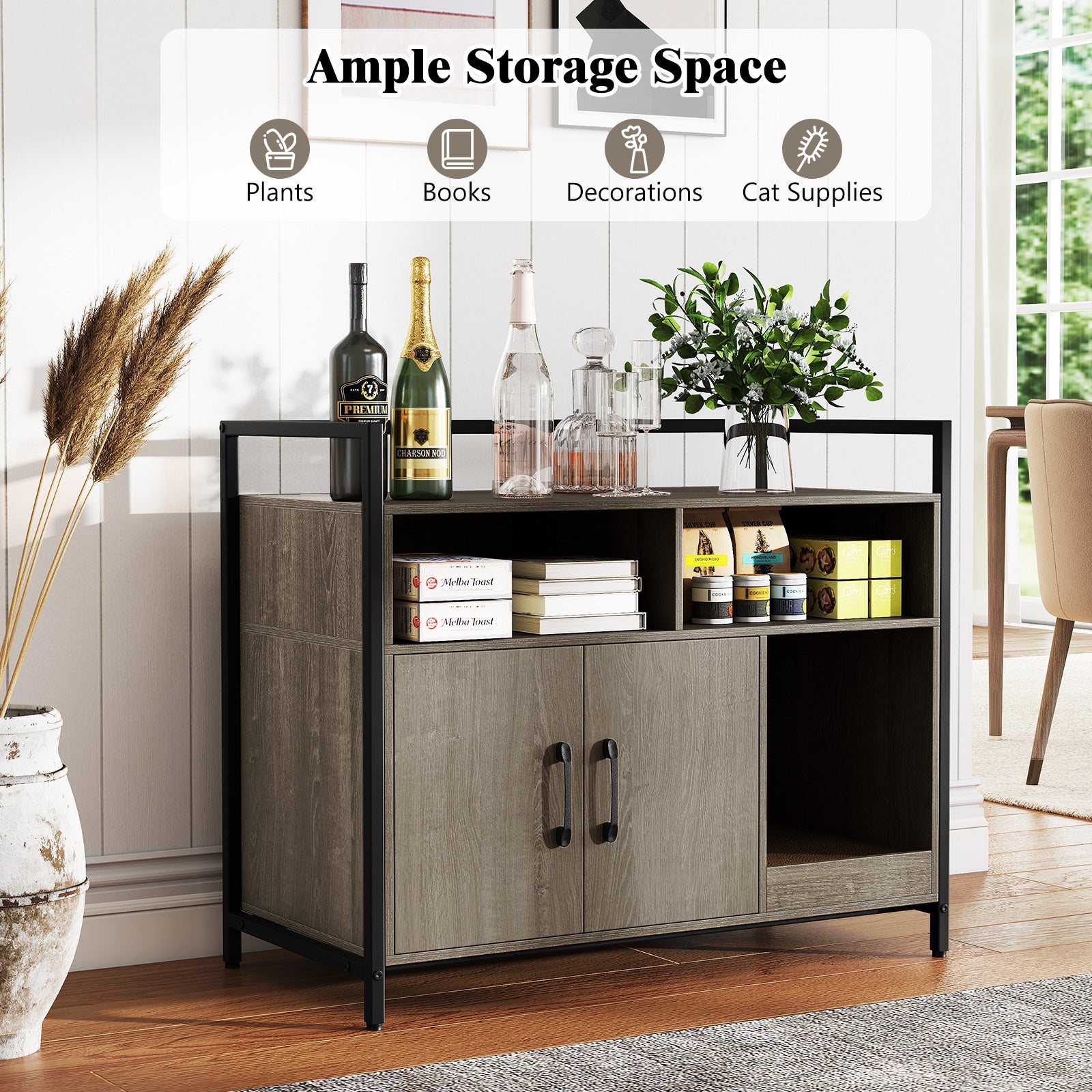 Hidden Cat Washroom with Double Doors and Scratch Cardboard, Oak Cat Houses at Gallery Canada