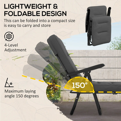 Outdoor Lounge Chair with Padded Cushion, Folding Reclining, Light Grey Lounger Chairs at Gallery Canada