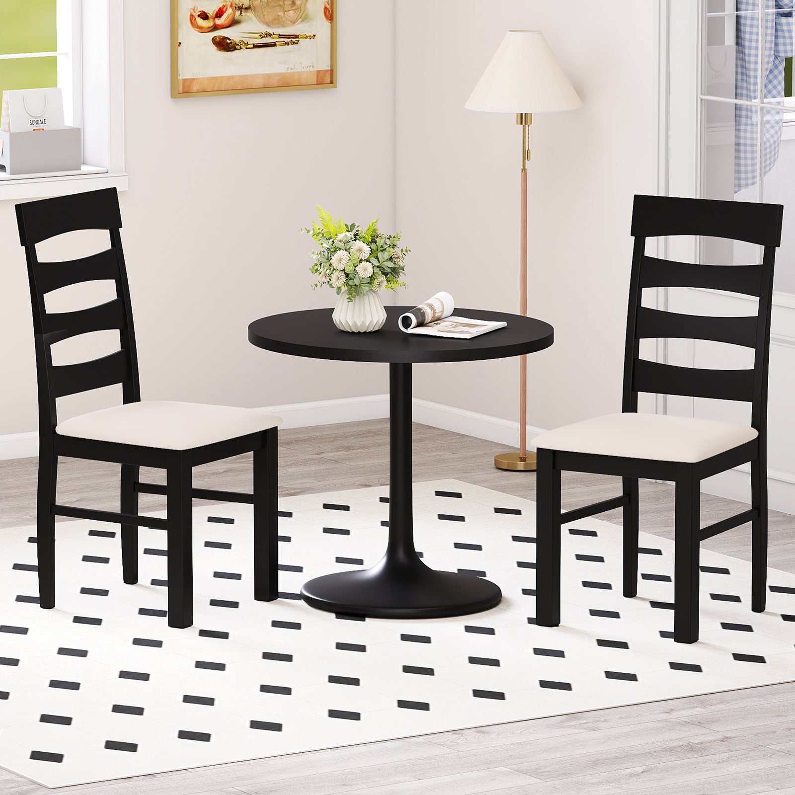 High Back Dining Room Chairs Set of 2 with Padded Seat, Black Dining Chairs at Gallery Canada