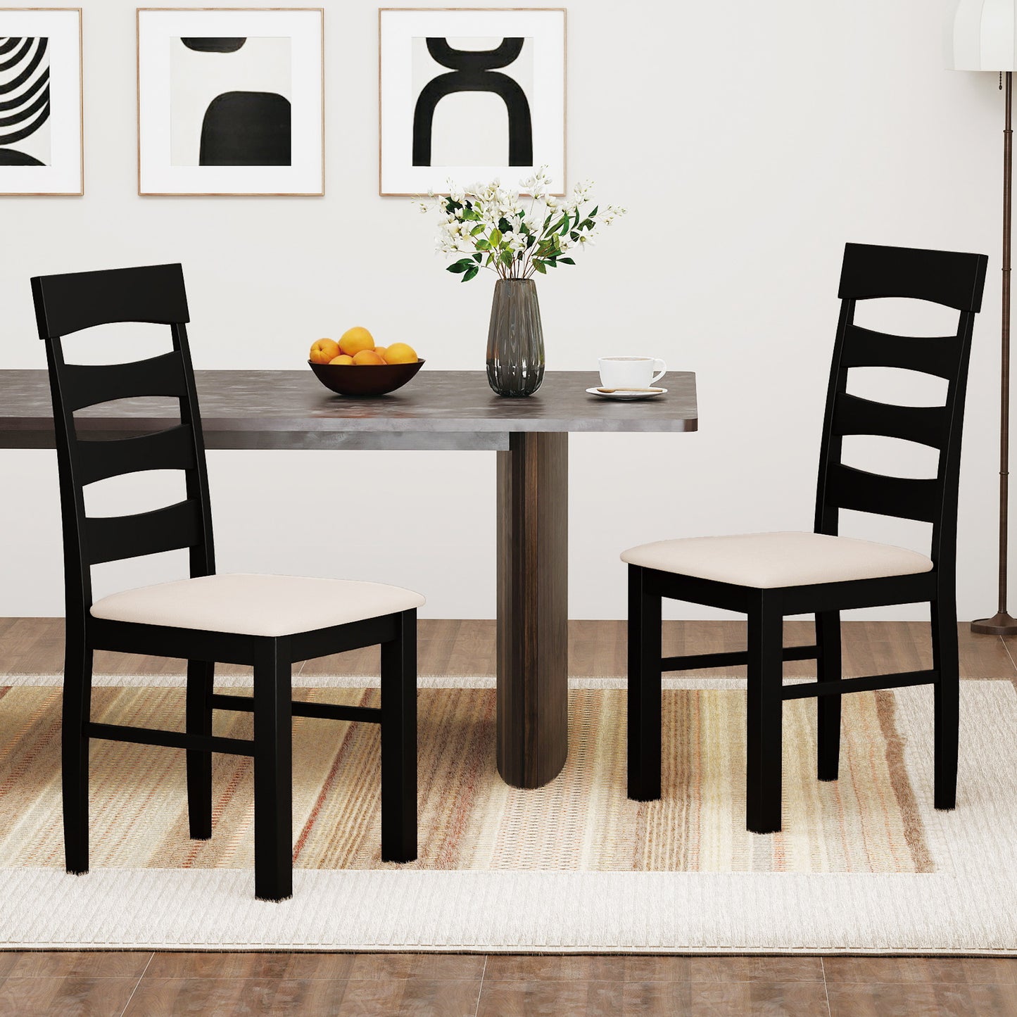 High Back Dining Room Chairs Set of 2 with Padded Seat, Black Dining Chairs at Gallery Canada